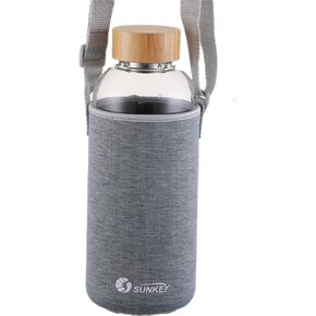Sports Borosilicate Glass Water Bottle Wide Mouth 48 Oz Large Water Bottle with Bamboo Lid Neoprene Sleeve Bpa Free