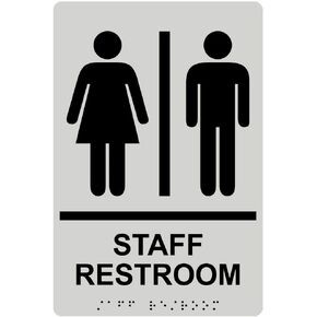 ComplianceSigns.com Staff Restroom Sign, ADA-Compliant Braille and Raised Letters, 9x6 inch White on Blue Acrylic with Adhesive Mounting Strips
