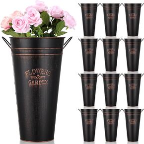 Jinei 12 جهاز كمبيوتر شخصى 15 بوصة زهرة دلو السائبة، كبير دلو زهرة المجلفن طويل القامة مزهرية معدنية مع مقبض عالية المزرعة الفرنسية دلو الزفاف الأزهار المركزية لقطع الزهور ديكور الجدول المنزل (أبيض) in Kuwait