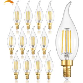 E12 مصابيح شمعدان LED مكافئة 40 وات، مصابيح إضاءة LED بيضاء دافئة 2700K، 460LM 4W لهب طرف CA10 مصابيح إضاءة ثريا، 90+CRI، 12 حزمة