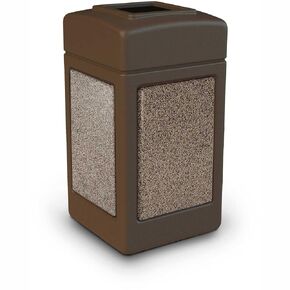 Commercial Zone-720355 StoneTec 42 Gallon Square Waste Receptacle, Brown w/Riverstone Panels