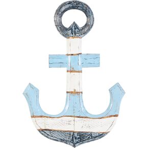 Deco 79 Wood Anchor Home Wall Decor Distressed Wall Sculpture with Brown and Cream Accents, Wall Art 15" x 1" x 22", Blue