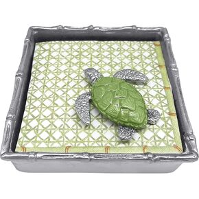 MARIPOSA Green SEA Turtle Bamboo Set Handcrafted Napkin Box, One Size, Silver