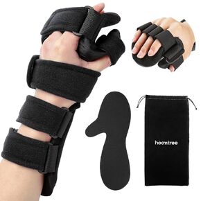 Stroke Resting Hand Splint Right&Left Resting Hand Splint with Finger Separator Functional Night Immobilizer Wrist Finger Brace for Carpel Tunnel Pain,Sprain Fracture,Tendonitis (Right,Black)