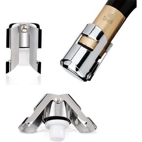 3 Pack Reusable Champagne Stoppers, Stainless Steel Wine Sparkling Bottle Cork Set with a Built In Sealing Plug,Sealer for Cava, Prosecco (Silver)