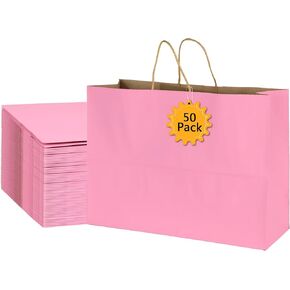 BLEWINDZ 50Pcs Kraft Gift Bags Bulk Large Size 16"x6"x12", Colorful Paper Bags with Handles, Shopping Bag for Grocery, Party Favor Bag (10 Colors)