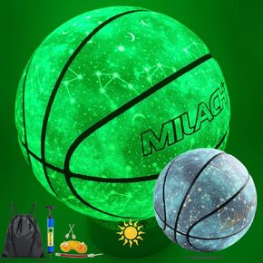 Basketball, Glow in The Dark Basketball, Glowing Leather Luminous Basketball Gift for Youth, Men, Women, Indoor-Outdoor Night Basketball Size 7(29.5") / 6(28.5") / 5 (27.5") with Pump
