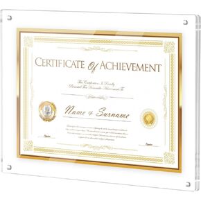 8.5x11 Acrylic Picture Frame, No Drill Wall Mounted Frameless Photo Frames, Self Adhesive Clear Magnetic Certificate Diploma Frames,Graduation Gift