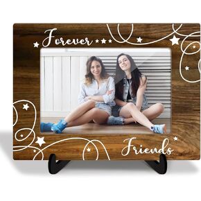 Forever Friends Wooden Picture Frame with Stand Friendship Gift for Besties Sisters Women Men Boy Girl Graduation Gifts, Shelf Home Desk Decor Photo Frame Tabletop Display 4x6 Horizontal -18