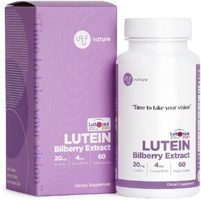 Lutein 20mg with Zeaxanthin 4mg and Bilberry Extract 100mg, Vitamin, Supports Vision and Macular Health, LUTEMAX 2020, Non GMO, Vegan, Gluten Free - 60 Servings