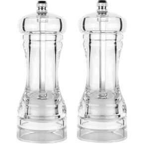 Yunnyp 2pcs Salt and Pepper Grinder Mill Set Clear Acrylic Manual Grinder with Adjustable Coarseness for Pepper Grains Salt or Spices