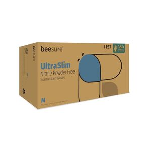 BeeSure UltraSlim Blue Nitrile Powder-Free Exam Gloves, Pack of 350, Medium, 2.0 Mil