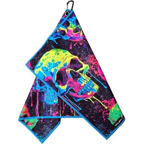 منشفة حقيبة جولف من الألياف الدقيقة من Logie Joe's Neon Paint Splatter Trippy Skulls، مقاس 23.5 بوصة × 15.5 بوصة، عالية الجودة مزدوجة الجوانب، مشبك حلقة تسلق، للرجال والنساء والأطفال in Kuwait