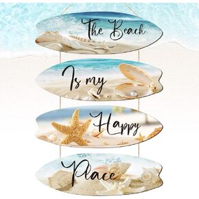 Beach Bathroom Wall Decor Wood Hanging Ocean Beach Decorations for Home Starfish Beach Wall Art The Beach Is My Happy Place Beach Signs Nautical Wooden Beach Plaque for Bathroom Spa Washroom