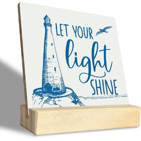 Light House Wooden Table Sign, Let Your Light Shine, Plaques Gift with Wooden Stand, Lighthouse Decor, Inspiration Positive Plaque, Coastal Decorations for Home or Farmhouse, Beach House Sign in Saudi Arabia