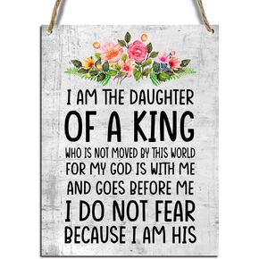Christian Hanging Sign, Scripture I Am The Daughter Of A King Floral Religious Wood Hanging Plaque Signs for Home Girls Room Decor, Christian Gifts for Women Teen Girls 8 x 10 Inches