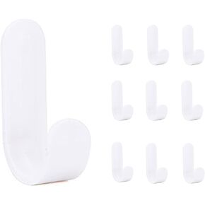 10 Pack Plastic Adhesive Hooks,Damage Free J-Shaped Hooks Holder,Reusable Seamless Hooks,Cute Key Hooks,White Decorative Utility Hooks for Hanging Hat Cup Glass Headset Towel(Blue)