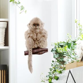 ROFARSO Lifelike Cute Lovely Fluffy Monkey Animal Wall Stickers Removable Wall Decals Peel and Stick Wall Art Decorations Home Decor for Kid Nursery Baby Bedroom Living Room Playing Room Murals