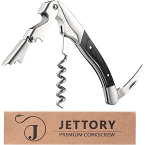 Wine Opener - Professional Waiters Corkscrew w/Foil Cutter, Beer Opener & Dual Hinge for Wine Bottle - Stainless Steel Wine Key for Servers, Bartenders and Home Use