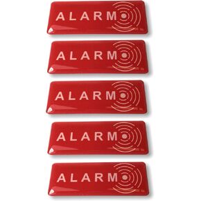 Set of 5 Alarm Deterrent Stickers for Thieves – Ultra Resistant to Scratches, Rain, Frost, UV – 19 mm x 49 mm – Thickness 2 mm