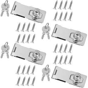 4 Pack Keyed Hasp Latch Locks, 4 Inch Twist Knob Keyed Locking Hasp, Stainless Steel Catch Latch Safety Lock with Keys, Safety Hasp Latches Keyed Different for Small Doors, Cabinets, Drawer, Boxes