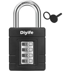 Diyife® 4 Digit Combination Padlock Outdoor, Heavy Duty Lock with Thick Stainless Steel Locking Beam, One-Key Unlocking [Anti-Shear], for Home, Schools, Gyms, Sports Lockers, Garage, Fences