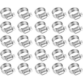 Hose Clamp, 25 Pack Stainless Steel 6-12mm (1/4-1/2 inch) Size Range Metal Worm Gear Fuel Line Clamps