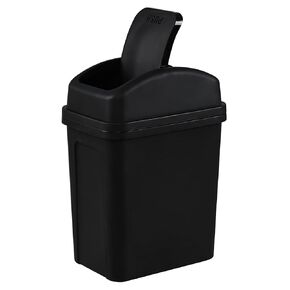 7 L Plastic Swing Lid Garbage Bin, Small Trash Can for Bathroom/Living Room/Bedroom, Black