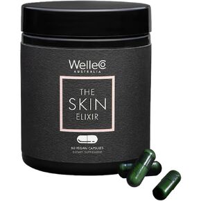 WelleCo The Skin Elixir Greens Powder Capsules with Zinc, Turmeric, Essential Skin Food, Supports Collagen Formation, Gluten Free & Vegan Glowing Skin Supplement, Firmness & Elasticity, 60 Capsules