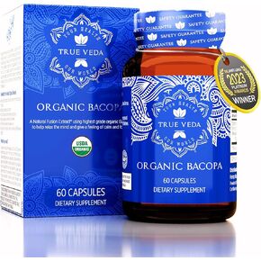 Bacopa Monnieri Supplement - Bacopa Supplements | USDA Organic Bacopa Monnieri Organic | 20X Concentrated Extract | 50% Bacosides | Brahmi Capsules | 60 Bacopa Monnieri Capsules | Bacopa Extract