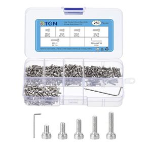 250Pcs M2 Metric Screw Assortment, M2 Bolts Socket Head Screws, 304 Stainless Steel M2x4/6/8/10/12mm Hex Socket Head Cap Screws Bolt Set with Wrench for 3D Printing DIY