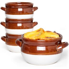 French Onion Soup Bowls with Handles, 16 Oz Ceramic Soup Serving Bowl Crocks - Oven Safe Bowls for Chili, Beef Stew, Cereal, Pot Pies, Set of 4
