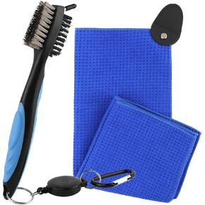 منشفة جولف، منشفة جولف من الألياف الدقيقة المغناطيسية، مناشف جولف من الألياف الدقيقة قوية التحمل مع فرشاة تنظيف، مناشف جولف لحقائب الجولف للرجال، مجموعة إكسسوارات الجولف المحمولة (أزرق) in Kuwait