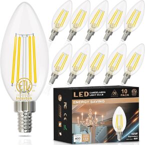 hansang E12 LED Candelabra Bulb 2700K Warm White, 40W Equivalent Type B Light Bulbs, 4W Candle Shape B11 LED Bulb for Chandelier, LED Filament with Clear Glass, 120V, 400LM, 6 Pack, Non-dimmable