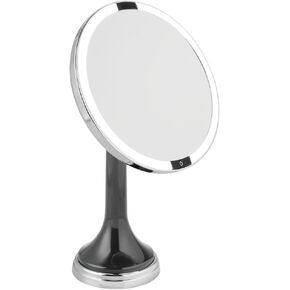 mDesign Modern Motion Sensor LED Lighted Makeup Bathroom Vanity Mirror, Large 8" Round, 3X Magnification, Hands-Free, Rechargeable and Cordless - Gray/Chrome