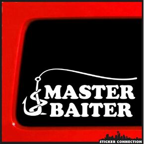 | Fishing Master Baiter | Bumper Sticker Pocket Decal for Car, Truck, Window, Laptop | 3.25"x7" (White)
