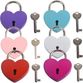 Gadpiparty 6pcs Love Couple Padlock Heart Locks with Keys Security Door Locks Small Key Lock Heart Shaped Padlock Cute Lock Small Lock Wedding Photobooth Prop Candados Mini Small Metal Lovers