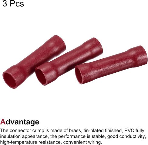 محطات MECCANIXITY Butt Crimp PVC باللون الأحمر 8 AWG معزولة بالكامل لتجعيد الأسلاك الكهربائية، حزمة من 3 in Saudi Arabia