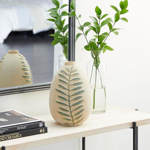 Deco 79 Ceramic Decorative Vase Leaf Centerpiece Vase, Flower Vase for Home Decoration 7" x 7" x 10", Beige in Saudi Arabia