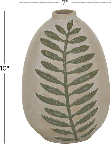 Deco 79 Ceramic Decorative Vase Leaf Centerpiece Vase, Flower Vase for Home Decoration 7" x 7" x 10", Beige in Saudi Arabia