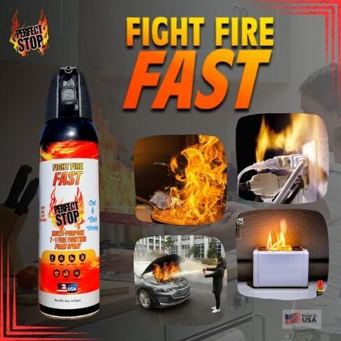 Perfect Stop Fire Spray - Mini Fire Extinguisher for Home, Kitchen, BBQ, Garage, Auto. Reliable, Compact, Portable & Easy to Use, Non-Toxic and Made in USA! 1 Pack in Saudi Arabia