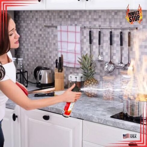 Perfect Stop Fire Spray - Mini Fire Extinguisher for Home, Kitchen, BBQ, Garage, Auto. Reliable, Compact, Portable & Easy to Use, Non-Toxic and Made in USA! 1 Pack in Saudi Arabia