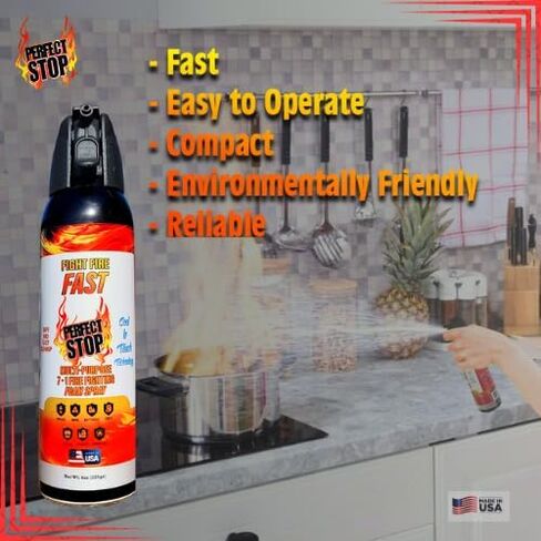 Perfect Stop Fire Spray - Mini Fire Extinguisher for Home, Kitchen, BBQ, Garage, Auto. Reliable, Compact, Portable & Easy to Use, Non-Toxic and Made in USA! 1 Pack in Saudi Arabia