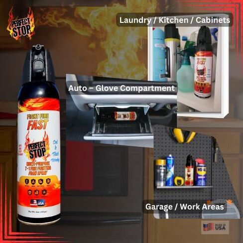 Perfect Stop Fire Spray - Mini Fire Extinguisher for Home, Kitchen, BBQ, Garage, Auto. Reliable, Compact, Portable & Easy to Use, Non-Toxic and Made in USA! 1 Pack in Saudi Arabia