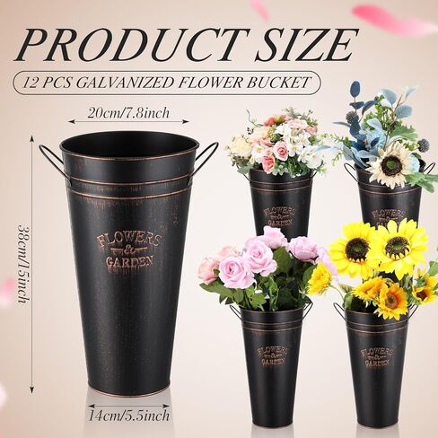 Jinei 12 جهاز كمبيوتر شخصى 15 بوصة زهرة دلو السائبة، كبير دلو زهرة المجلفن طويل القامة مزهرية معدنية مع مقبض عالية المزرعة الفرنسية دلو الزفاف الأزهار المركزية لقطع الزهور ديكور الجدول المنزل (أبيض) in Kuwait