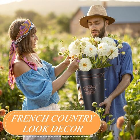 Jinei 12 جهاز كمبيوتر شخصى 15 بوصة زهرة دلو السائبة، كبير دلو زهرة المجلفن طويل القامة مزهرية معدنية مع مقبض عالية المزرعة الفرنسية دلو الزفاف الأزهار المركزية لقطع الزهور ديكور الجدول المنزل (أبيض) in Kuwait