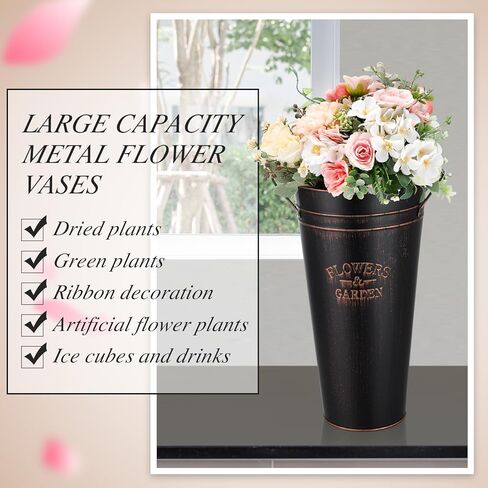 Jinei 12 جهاز كمبيوتر شخصى 15 بوصة زهرة دلو السائبة، كبير دلو زهرة المجلفن طويل القامة مزهرية معدنية مع مقبض عالية المزرعة الفرنسية دلو الزفاف الأزهار المركزية لقطع الزهور ديكور الجدول المنزل (أبيض) in Kuwait