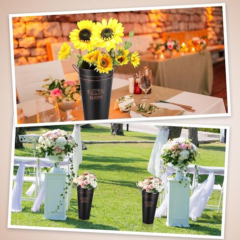 Jinei 12 جهاز كمبيوتر شخصى 15 بوصة زهرة دلو السائبة، كبير دلو زهرة المجلفن طويل القامة مزهرية معدنية مع مقبض عالية المزرعة الفرنسية دلو الزفاف الأزهار المركزية لقطع الزهور ديكور الجدول المنزل (أبيض) in Kuwait