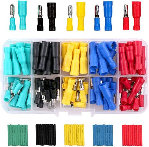 Bullet Terminals Wire Connectors Kit, Male & Female Heat Shrink Waterproof Electrical Bullet Wire Connectors, with 50Pcs Colorful Heat Shrink Tube (250 Pack) in Saudi Arabia