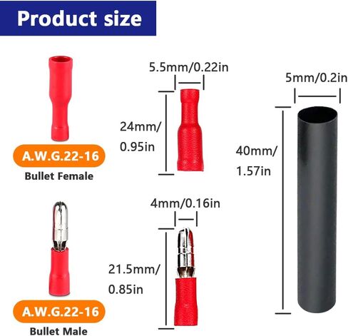 Bullet Terminals Wire Connectors Kit, Male & Female Heat Shrink Waterproof Electrical Bullet Wire Connectors, with 50Pcs Colorful Heat Shrink Tube (250 Pack) in Saudi Arabia